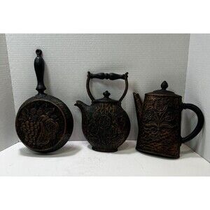 Vtg 1972 Homco MCM Wall Hanging Kitchen Decor Trio Pan Teapot Coffee Pot Brown